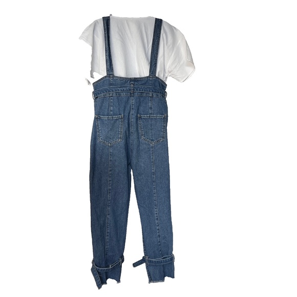 Urban Revivo Jeans Bib Blue Medium Wash Denim Tie Leg Size 12 Belt 100% Cotton - Picture 4 of 9